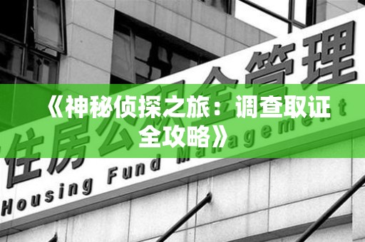 庐山《神秘侦探之旅：调查取证全攻略》